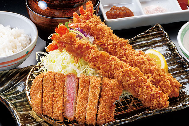 牛かつ海老フライ定食